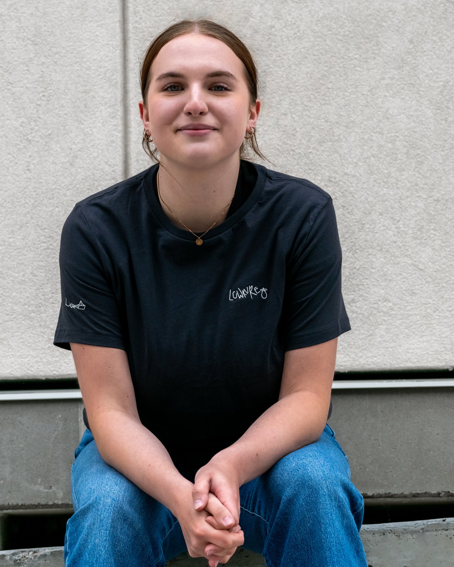 Woman's Relaxed Fit Crew Neck T-Shirt - CHARCOAL GREY | LowKure Tearlight Logo