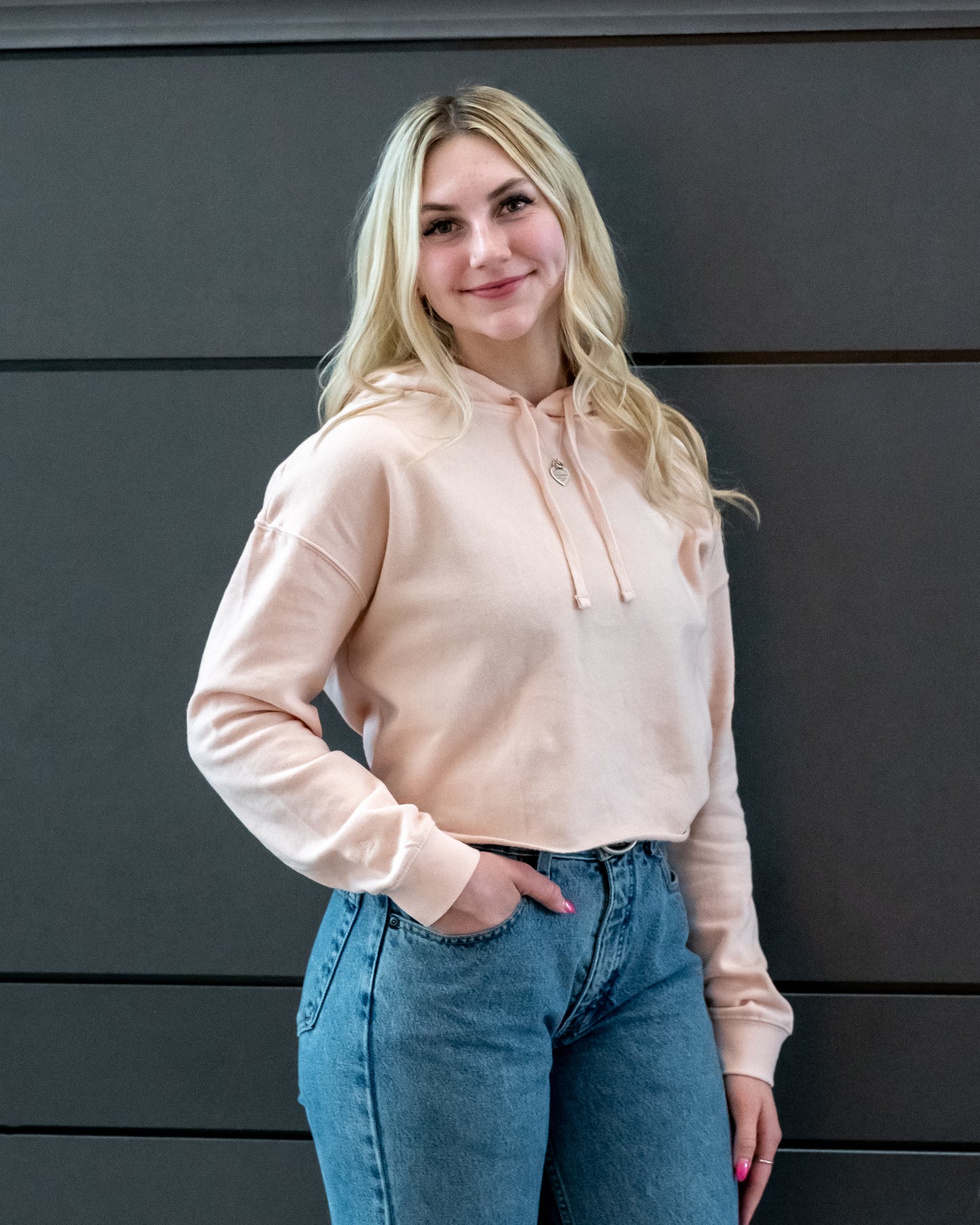 Woman's Lightweight Cropped Hoodie - BLUSH PINK | Crane Logo