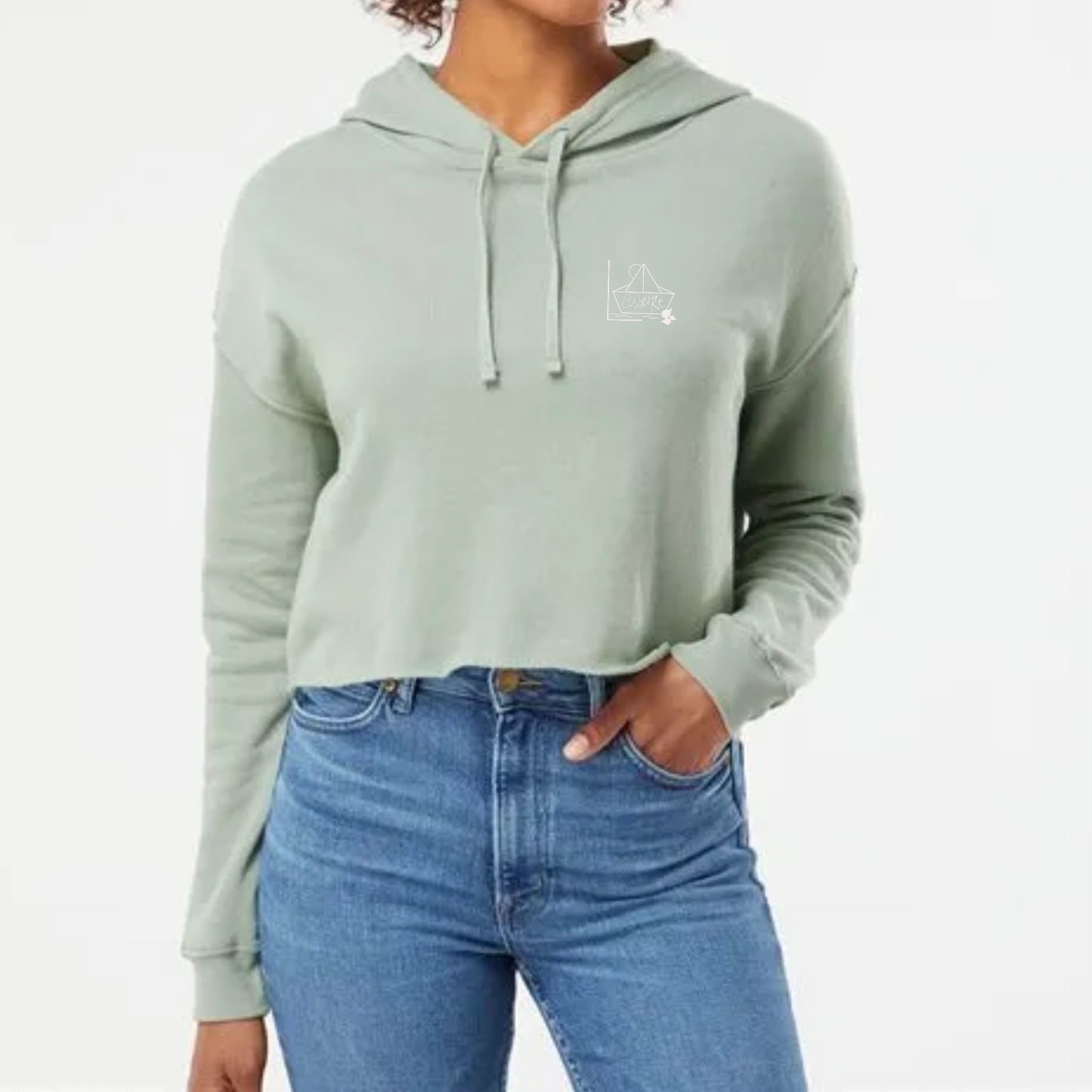 Woman's Lightweight Cropped Hoodie - SAGE GREEN | River of Resilience Logo