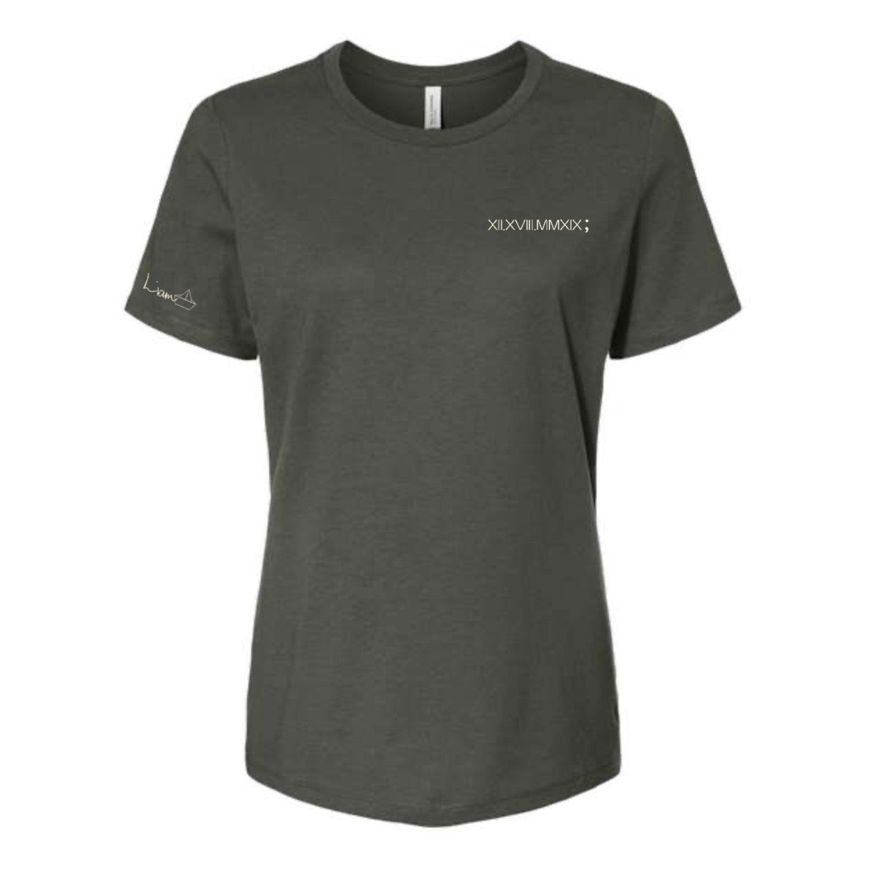 Woman's Relaxed Fit Crew Neck T-Shirt - ARMY GREEN | XII.XVIII.MMXIX; A Date To Remember Logo