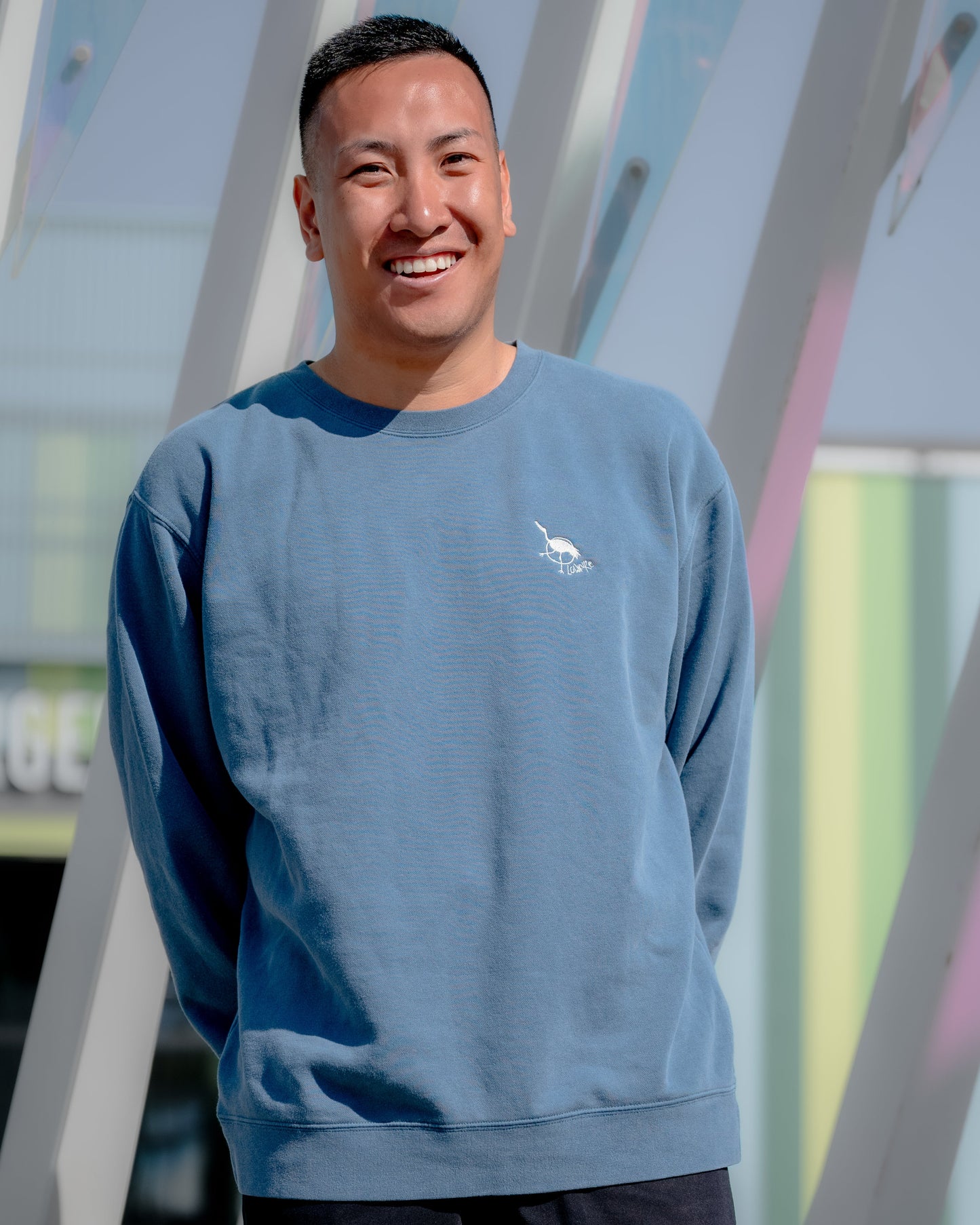 Men's / Unisex Vintage Dye Crewneck Sweatshirt -  BLUE  |  Crane Logo