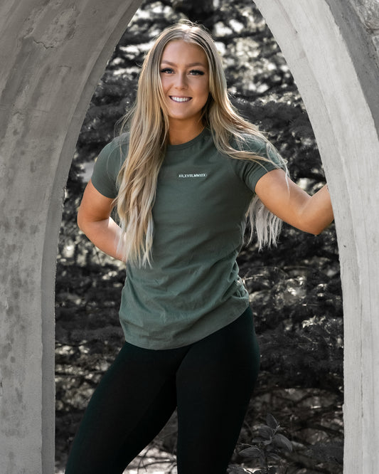Woman's Relaxed Fit Crew Neck T-Shirt -  ARMY GREEN  |  XII.XVIII.MMXIX; A Date To Remember Logo