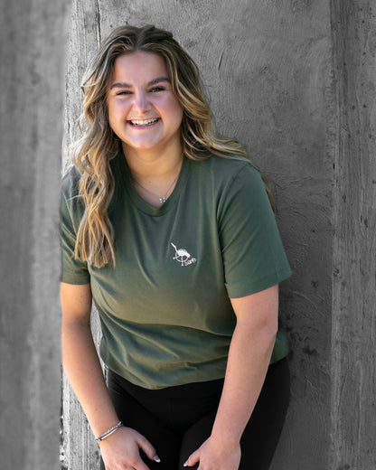 Men's / Unisex Crew Neck T-Shirt -   ARMY GREEN  |  Crane Logo