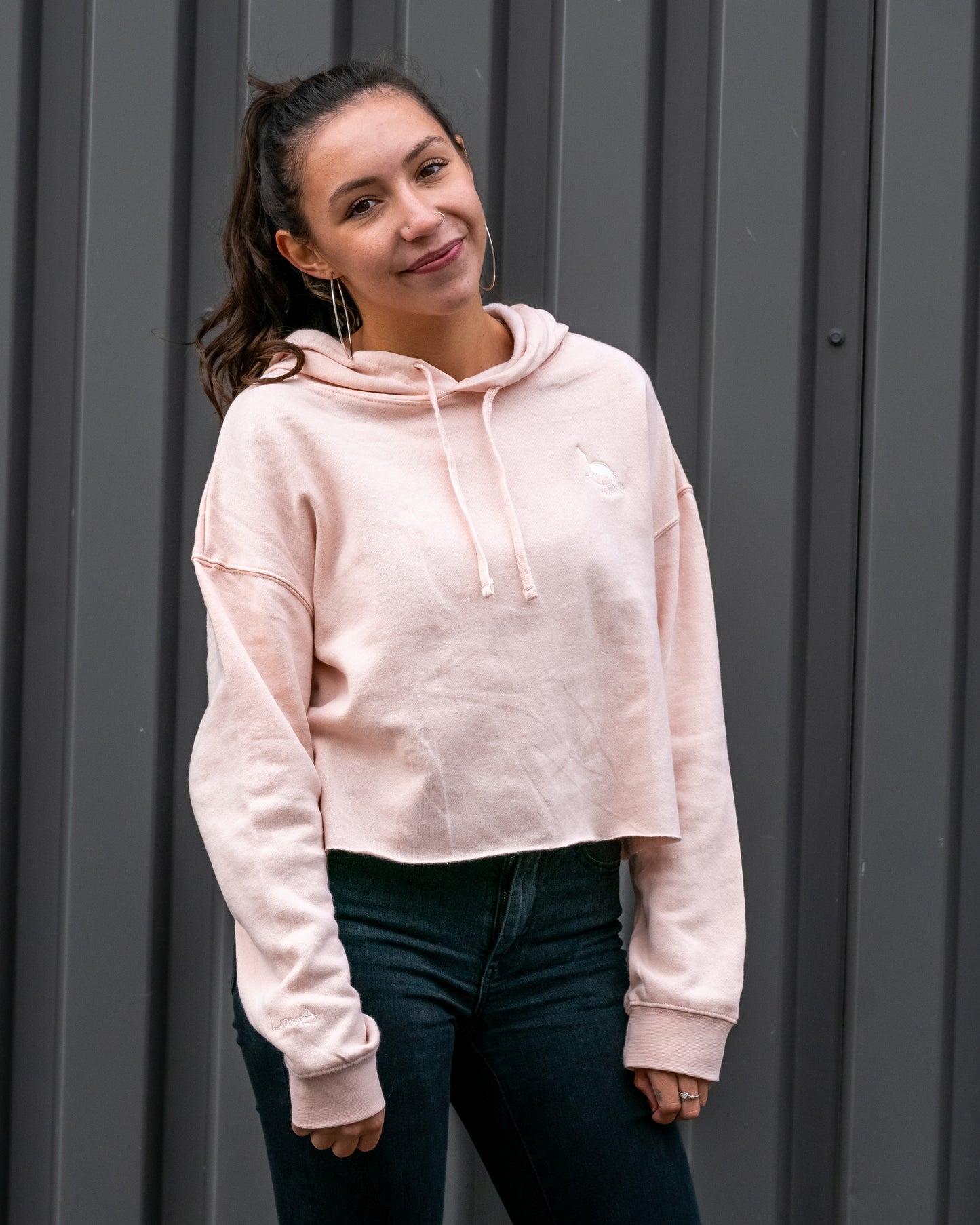 Woman's Lightweight Cropped Hoodie -  BLUSH PINK  |  Crane Logo