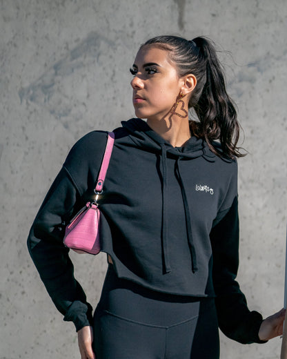 Woman's Lightweight Cropped Hoodie -  BLACK  |  Lowkure Logo
