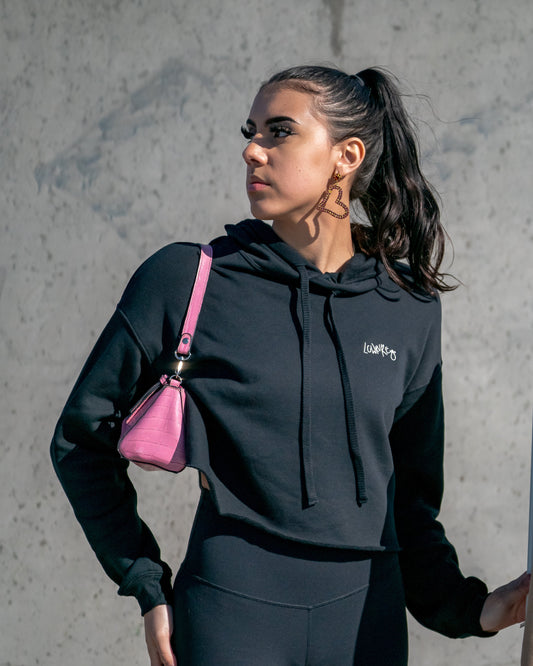 Woman's Lightweight Cropped Hoodie -  BLACK  |  Lowkure Logo