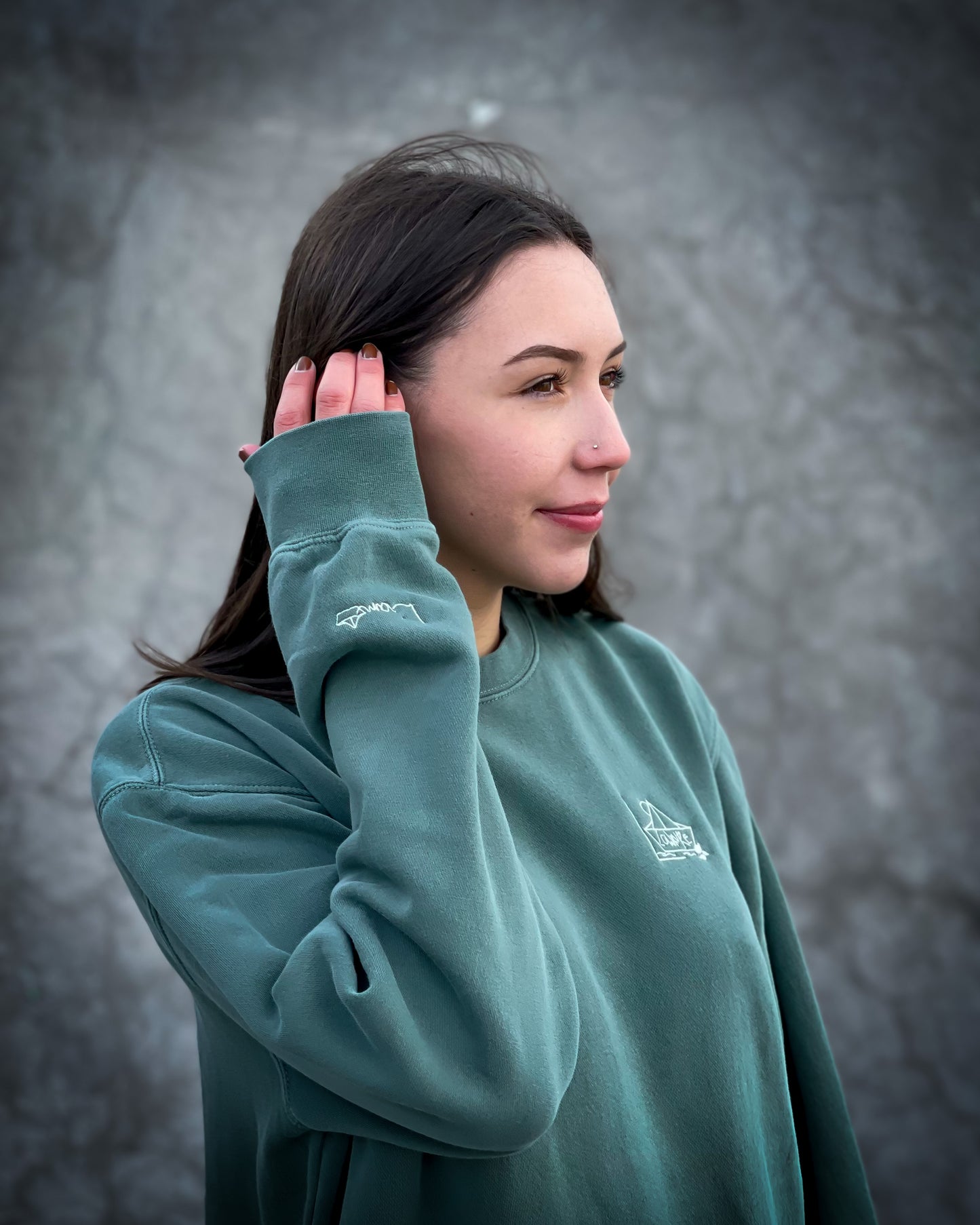 More Than a Best Friend Sweatshirt:  Men's / Unisex Vintage Dye Crewneck Sweatshirt -  ALPINE GREEN  |  River of Resilience Logo